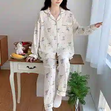 静英鸾 简约休闲时尚甜美可爱卡通小熊亲肤舒适可外穿家居服睡衣套装 女款