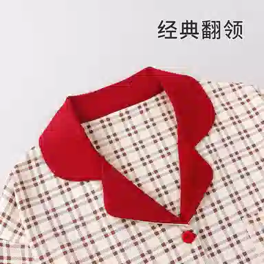静英鸾 简约休闲时尚翻领方格卡通小狗亲肤舒适可外穿家居服睡衣套装 女款
