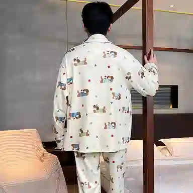 静英鸾 德绒长袖长裤翻领开衫可爱卡通腊肠狗休闲保暖加厚家居服睡衣套装 男款