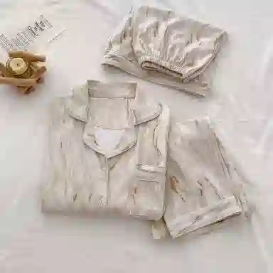 静英鸾 舒适简约休闲可外穿翻领短袖三件套家居服睡衣套装 男女同款