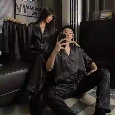 静英鸾 三件套翻领纯色简约风休闲舒适家居服睡衣套装 男女同款
