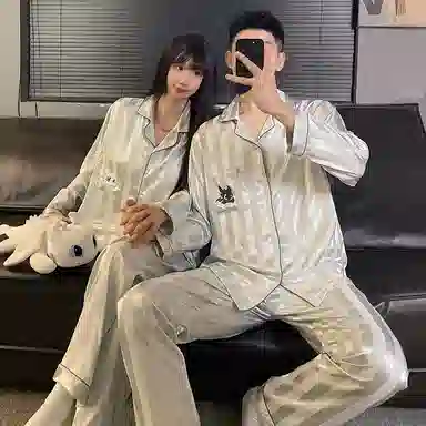 静英鸾 翻领卡通小飞龙条纹简约风休闲舒适家居服睡衣套装 男女同款