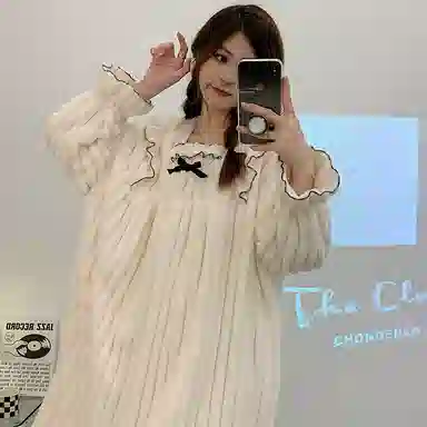 静英鸾 舒适简约长袖保暖加绒方领设计家居服睡裙 女款