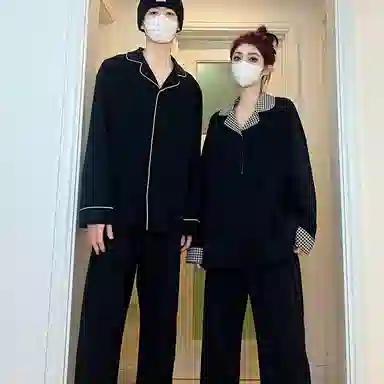 静英鸾 简约设计舒适休闲风长袖开衫翻领家居服睡衣礼盒 男款