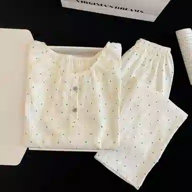 静英鸾 秋冬季圆领彩虹波点甜美风休闲舒适家居服睡衣套装 女款