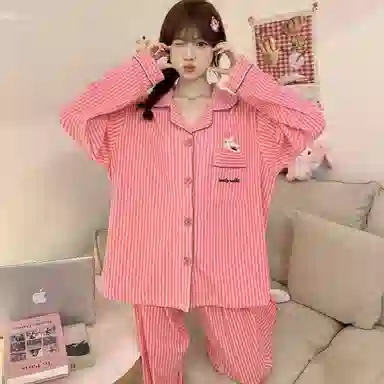 静英鸾 德绒保暖加厚翻领开衫长袖长裤可爱甜美兔子家居服冬季睡衣套装 女款