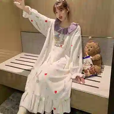 静英鸾 休闲时尚甜美可爱卡通字母小狗亲肤保暖舒适法兰绒可外穿睡裙 女款
