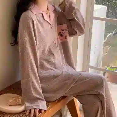 静英鸾 翻领简约甜美休闲时尚卡通小狗亲肤舒适可外穿家居服睡衣套装 女款