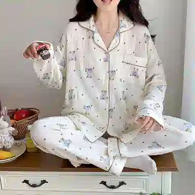 静英鸾 简约休闲时尚甜美可爱卡通小熊亲肤舒适可外穿家居服睡衣套装 女款
