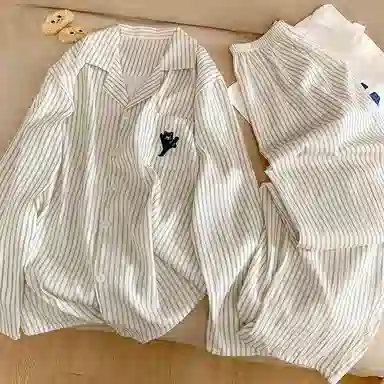 静英鸾 家居男透气轻便条纹简约长袖服睡衣套装 男款