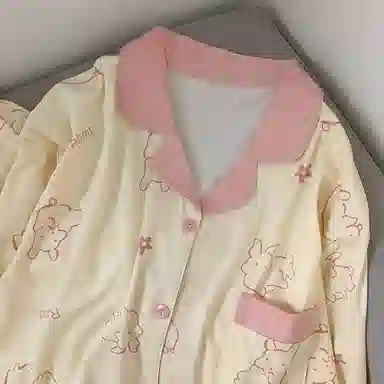 静英鸾 翻领开衫卡通兔子可爱长袖长裤休闲家居服秋冬季睡衣套装 女款