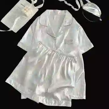 静英鸾 夏季女简约休闲舒适亲肤短袖短裤开衫翻领可外穿家居服睡衣礼盒 女款