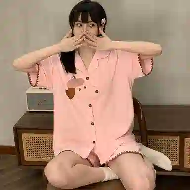 静英鸾 夏季女休闲开衫翻领短袖短裤可外穿家居服睡衣套装 女款