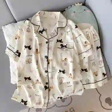 静英鸾 可爱甜美风宽松短袖短裤休闲家居服睡衣套装 女款