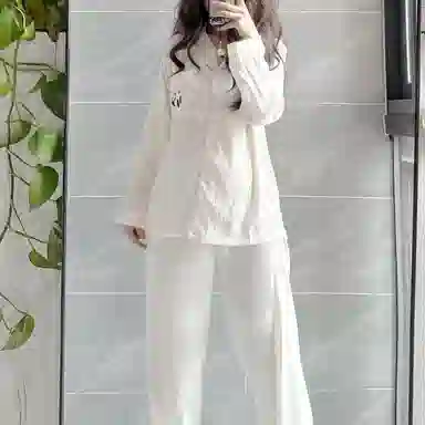 静英鸾 家居女长袖卡通熊猫图案开衫服睡衣套装 女款