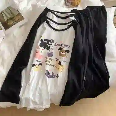 静英鸾 圆领卡通满印小狗时尚甜美风休闲舒适家居服睡衣套装 男女同款