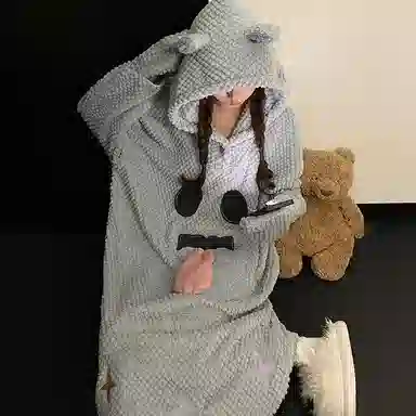 静英鸾 休闲时尚简约灰甜美可爱卡通柔软保暖舒适可外穿家居服睡裙 女款