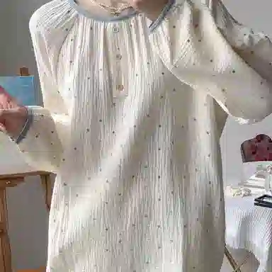 静英鸾 圆领设计清新彩色波点长袖轻便家居服睡衣套装 女款
