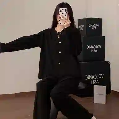 静英鸾 德绒保暖加厚长袖长裤圆领开衫纯色简约家居服冬季睡衣套装 女款