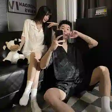 静英鸾 纯色翻领简约风时尚休闲家居服睡衣礼盒 男女同款