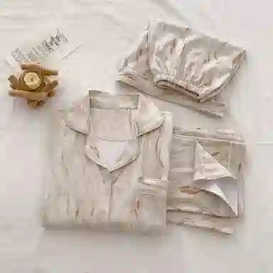 静英鸾 舒适简约休闲可外穿翻领短袖三件套家居服睡衣套装 男女同款