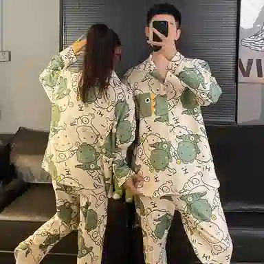静英鸾 德绒保暖长袖长裤翻领开衫可爱卡通恐龙家居服秋冬季睡衣套装 男女同款
