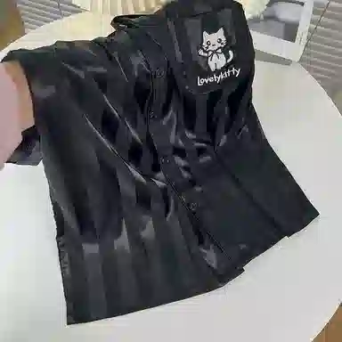 静英鸾 夏季男简约休闲风短袖条纹卡通小猫图案家居服睡衣礼盒 男款