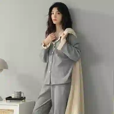 静英鸾 长袖开衫简约花边翻领家居服睡衣礼盒 女款