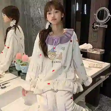 静英鸾 休闲时尚甜美可爱卡通小狗保暖亲肤舒适可外穿家居服睡衣套装 女款