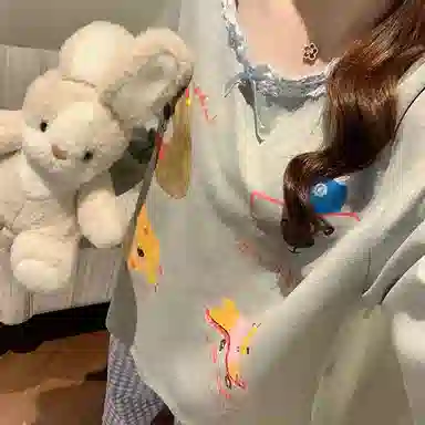 静英鸾 仿棉带胸垫圆领套头卡通小狗纯色格子家居服春秋季睡衣套装 女款