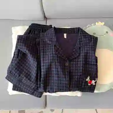静英鸾 休闲轻盈可外穿宽松格子家居服睡衣套装 女款