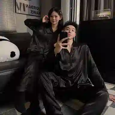 静英鸾 翻领纯色长袖长裤简约风家居服睡衣套装 男女同款
