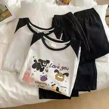 静英鸾 圆领卡通满印小狗时尚甜美风休闲舒适家居服睡衣套装 男女同款
