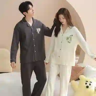 静英鸾 情侣舒适开衫简约翻领设计家居服睡衣套装 男女同款