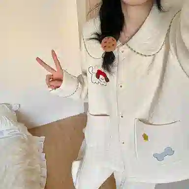 静英鸾 简约休闲时尚甜美可爱卡通小狗柔软舒适可外穿家居服睡衣套装 女款