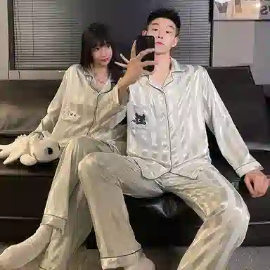 静英鸾 翻领卡通小飞龙条纹简约风休闲舒适家居服睡衣套装 男女同款