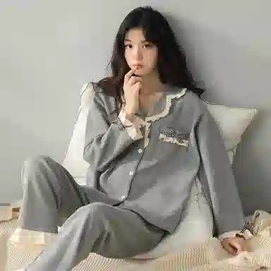 静英鸾 长袖开衫简约花边翻领家居服睡衣礼盒 女款
