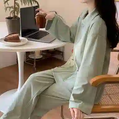 静英鸾 德绒长袖长裤翻领拉链带口袋纯色简约小清新两件套家居服秋冬季保暖套装 女款