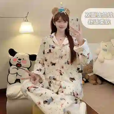 静英鸾 冬季宅家可爱腊肠狗甜美风珊瑚绒加绒加厚家居服睡衣套装 女款