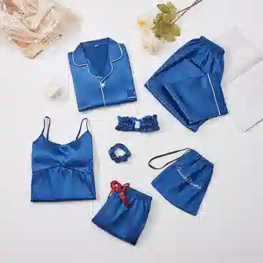 静英鸾 舒适简约休闲风纯蓝亲肤透气家居服睡衣礼盒 女款