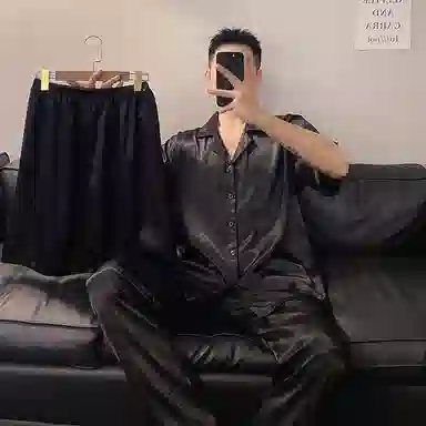 静英鸾 舒适简约休闲风格短袖三件套开衫家居服睡衣礼盒 男款