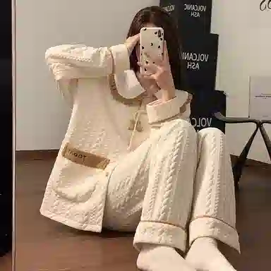 静英鸾 珊瑚绒三层夹棉保暖加绒加厚长袖长裤可爱甜美蝴蝶家居服冬季睡衣套装 女款