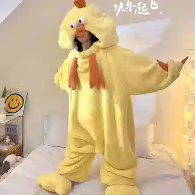 静英鸾 珊瑚绒保暖加绒加厚卡通小鸡长袖休闲家居服睡袍 女款