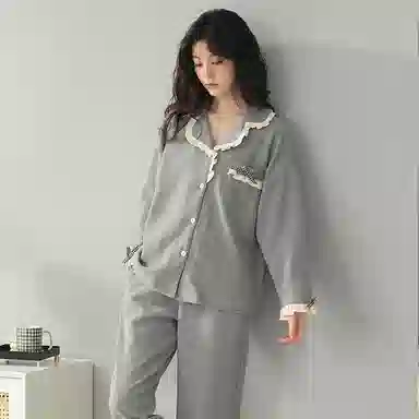静英鸾 长袖开衫简约花边翻领家居服睡衣礼盒 女款