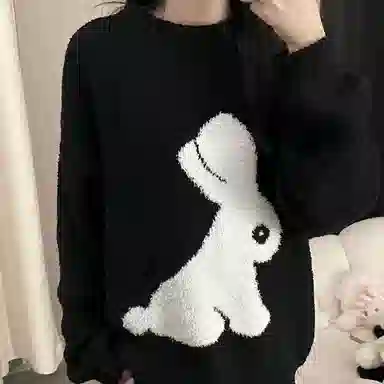 静英鸾 珊瑚绒保暖加绒加厚高级感卡通兔子圆领长袖长裤休闲家居服睡衣套装 女款
