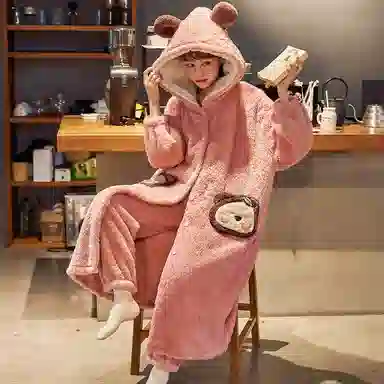 静英鸾 舒适甜美可爱少女加绒加厚长袖柔软家居服睡衣套装 女款