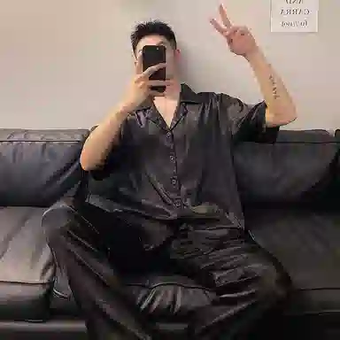 静英鸾 舒适简约休闲风格短袖三件套开衫家居服睡衣礼盒 男款