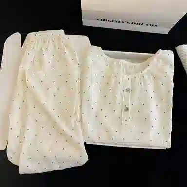 静英鸾 秋冬季圆领彩虹波点甜美风休闲舒适家居服睡衣套装 女款