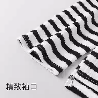 静英鸾 简约黑白条纹休闲舒适时尚可外穿家居服睡衣套装 女款