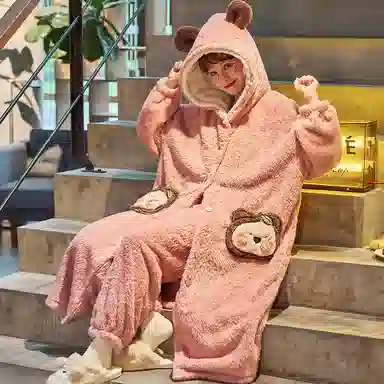 静英鸾 舒适甜美可爱少女加绒加厚长袖柔软家居服睡衣套装 女款
